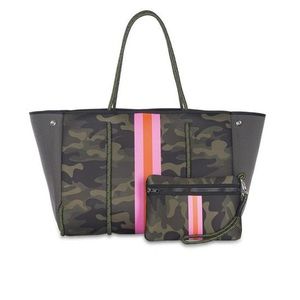 Haute Shore - Greyson Showoff Neoprene Tote© w/ wristlet in Camo with Hot Pink!